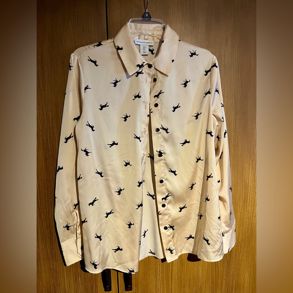 Peach and black equestrian blouse. Size small. Worn once. Like new.